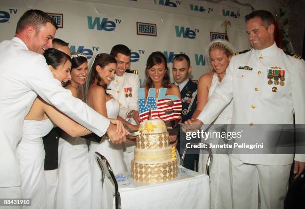 Senior Chief Explosive Ordinance Technician Aaron Ryan and Barbara Borowy, Gunnery Sgt. Joseph Minucci and Michelle Mesa, Kelly Lanning and Megan...