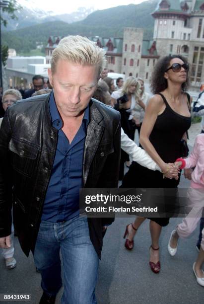 Boris Becker and Sharlely Kerssenberg arrive at the wedding-eve party the day before the wedding of Boris Becker and Sharlely Kerssenberg at Chesa...