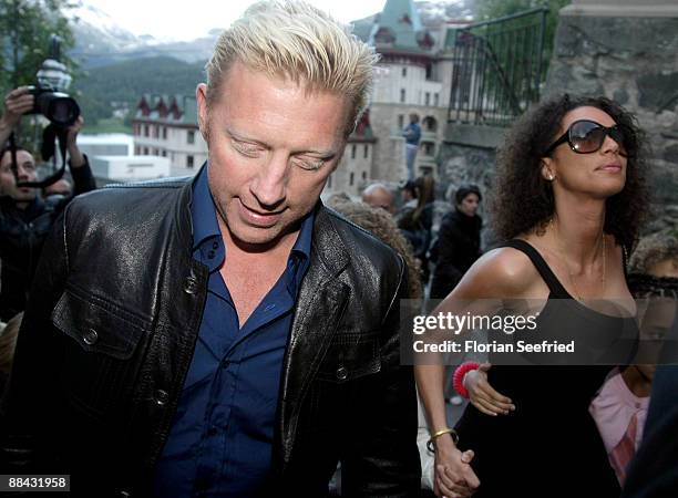 Boris Becker and Sharlely Kerssenberg arrive at the wedding-eve party the day before the wedding of Boris Becker and Sharlely Kerssenberg at Chesa...