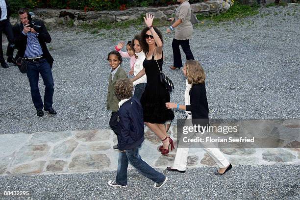 Sharlely Kerssenberg with children arrives at the wedding-eve party the day before the wedding of Boris Becker and Sharlely Kerssenberg at Chesa...