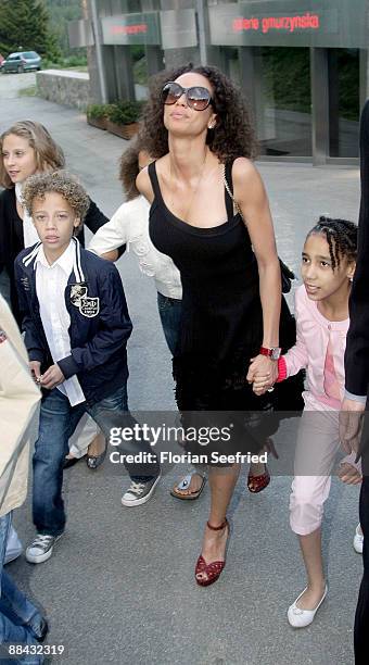 Sharlely Kerssenberg with children arrives at the wedding-eve party the day before the wedding of Boris Becker and Sharlely Kerssenberg at Chesa...