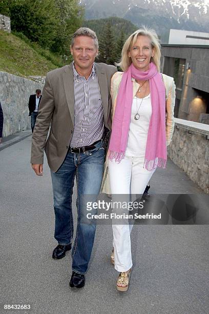 Stefan Bloecher and guest arrive at the wedding-eve party the day before the wedding of Boris Becker and Sharlely Kerssenberg at Chesa Veglia...