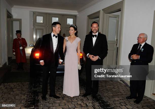 Prince Henrik of Denmark and Princess Mary of Denmark and Prince Haakon of Norway attends Prince Henrik of Denmark's 75th birthday dinner at...