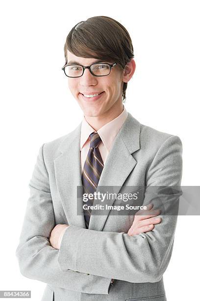 portrait of a young man in a suit - nerd stock pictures, royalty-free photos & images