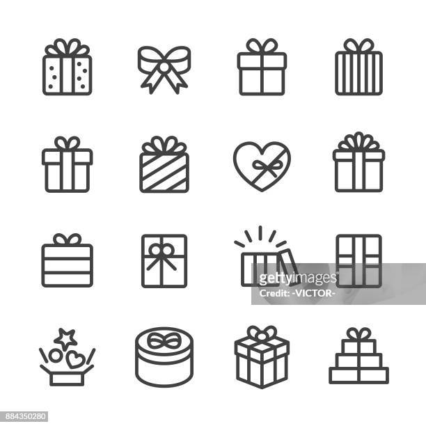 geschenk box icons - line serie - geschenkkarton stock-grafiken, -clipart, -cartoons und -symbole