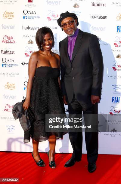 Samuel L. Jackson and Sophie Davis attends the Shooting Stars in Desert Nights Charity Benefit at The Hurlingham Club on June 11, 2009 in London,...