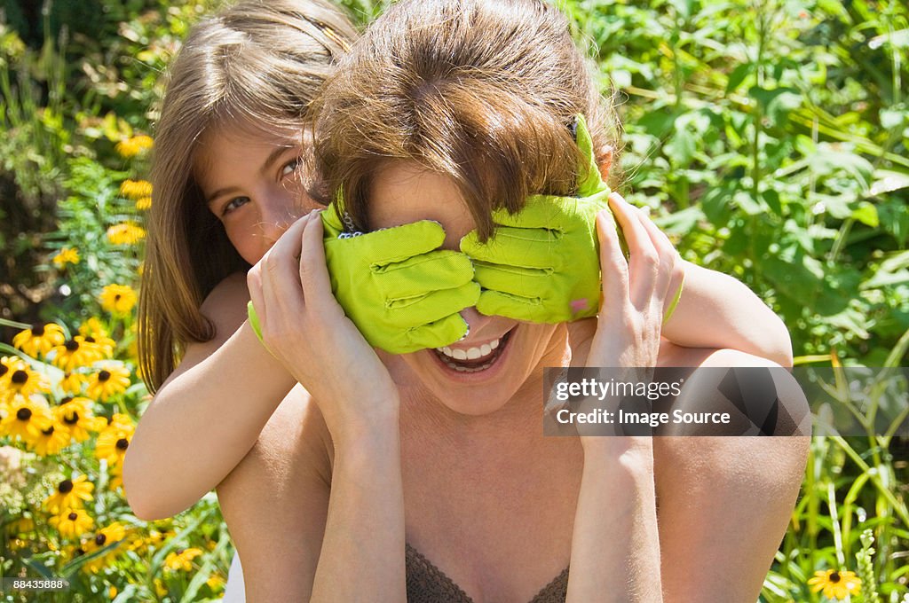 Mother and daughter playing