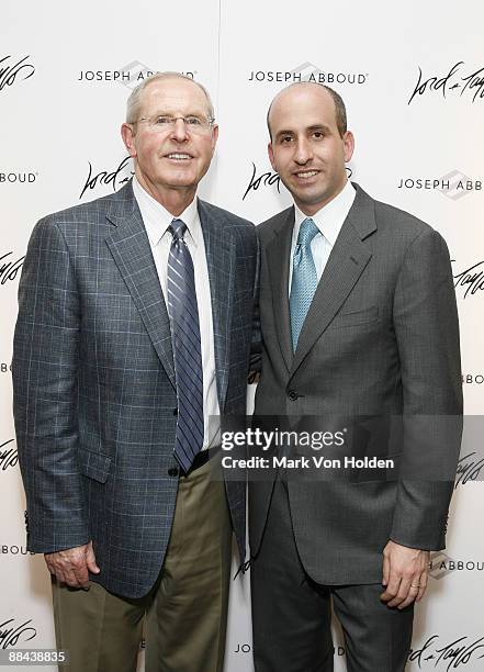 New York Giants Coach Tom Coughlin and Jonathan Greller pose for a photo at the dress to win event hosted by Joseph Abboud and Lord & Taylor at Lord...