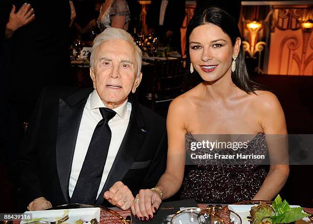 Actor Kirk Douglas and actress Catherine Zeta-Jones during the AFI Lifetime Achievement Award: A Tribute to Michael Douglas held at Sony Pictures...