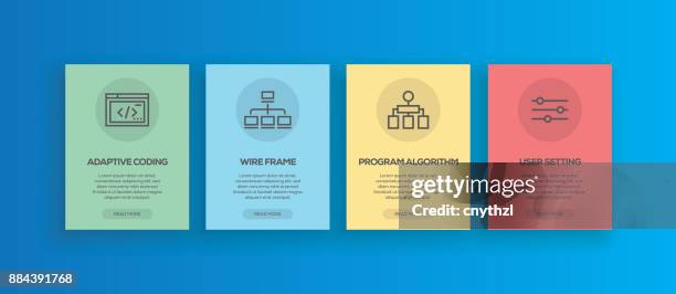 onboarding app screens line web development concept icons for mobile apps and webpage. - blue java stock illustrations