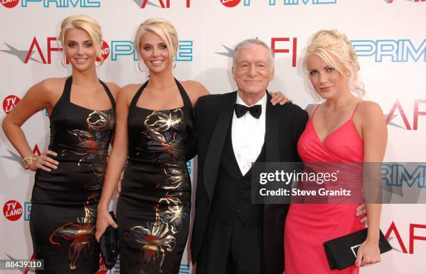 Karissa Shannon, Kristina Shannon, Hugh Hefner and Crystal Harris arrive at the 37th Annual AFI Lifetime Achievement Awards held at Sony Pictures...