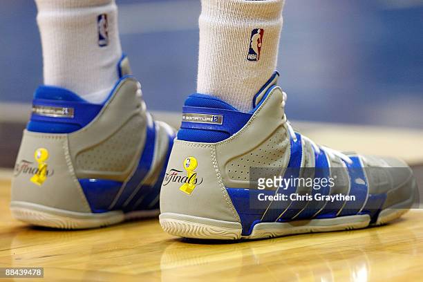 Detail shot of the shoes of Dwight Howard of the Orlando Magic in the second half against the Los Angeles Lakers in Game Four of the 2009 NBA Finals...