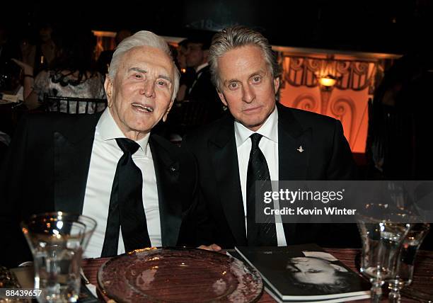 Actor Kirk Douglas and his son actor Michael Douglas in the audience at the AFI Lifetime Achievement Award: A Tribute to Michael Douglas held at Sony...