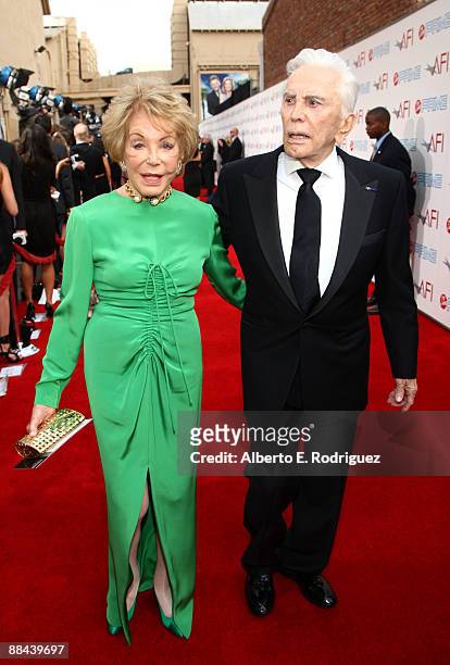 Anne Buydens and Kirk Douglas arrives at AFI Life Achievement Award: A Tribute to Michael Douglas at Sony Pictures Studios on June 11, 2009 in Culver...