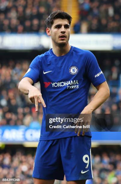 Alvaro Morata of Chelsea celebrates after scoring his sides second goal during the Premier League match between Chelsea and Newcastle United at...