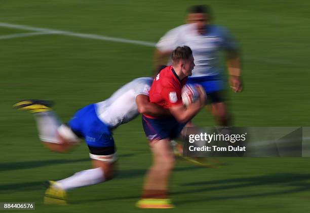 Darcy Graham of Scotland in action during the match between Samoa and Scotland on Day Three of the Emirates Dubai Rugby Sevens - HSBC Sevens World...