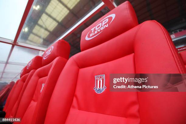 General view of bet365 Stadium dugout prior to kick off of the Premier League match between Stoke City and Swansea City at the bet365 Stadium on...