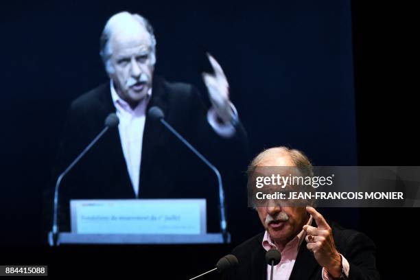 Member of the Europe Ecologie - Les Verts green party Noel Mamere delivers a speech during the founding congress of the left-wing political movement...