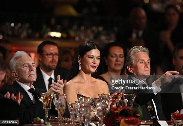 Actors Kirk Douglas, Catherine Zeta-Jones and Michael Douglas in the audience during the AFI Lifetime Achievement Award: A Tribute to Michael Douglas...