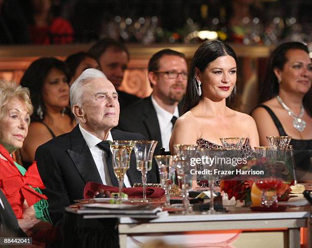 Actors Kirk Douglas and Catherine Zeta-Jones in the audience during the AFI Lifetime Achievement Award: A Tribute to Michael Douglas held at Sony...