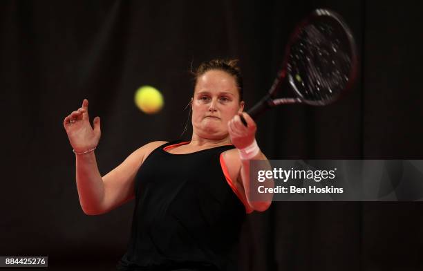 Aniek Van Koot of The Netherlands in action during her match against Diede De Groot of The Netherlands on day four of The NEC Wheelchair Tennis...