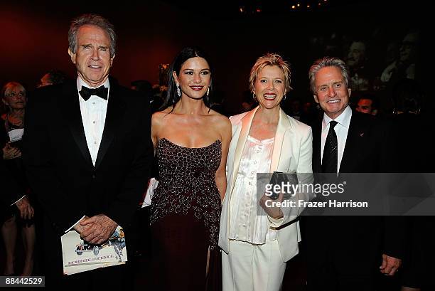 Actors Warren Beatty, Catherine Zeta-Jones, Annette Bening and Michael Douglas attend the AFI Life Achievement Award: A Tribute to Michael Douglas...