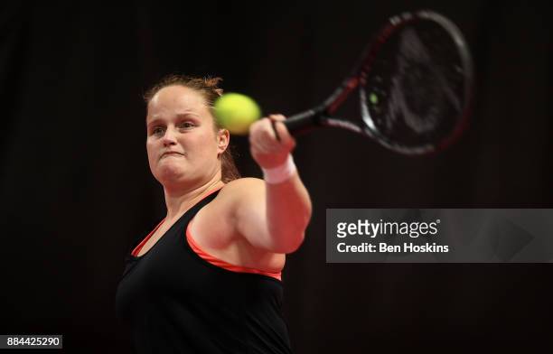 Aniek Van Koot of The Netherlands in action during her match against Diede De Groot of The Netherlands on day four of The NEC Wheelchair Tennis...