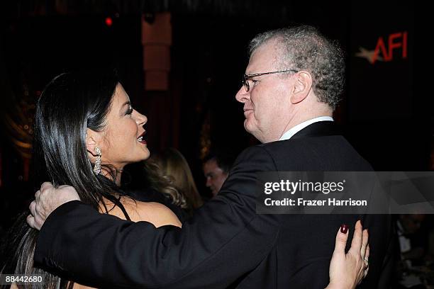 Actress Catherine Zeta-Jones and Chairman, President and CEO of the Sony Corporation, Sir Howard Stringer during the AFI Lifetime Achievement Award:...