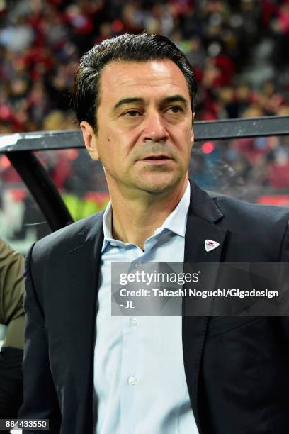 Head coach Massimo Ficcadenti of Sagan Tosu looks on prior to the J.League J1 match between Consadole Sapporo and Sagan Tosu at Sapporo Dome on...