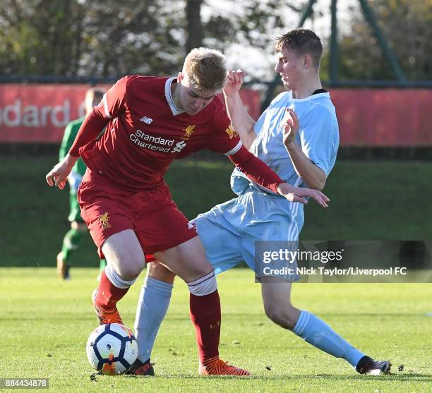 Luis Longstaff of Liverpool and Jack Diamond of Sunderland in action during the Liverpool v Sunderland U18 Premier League Cup game at The Kirkby...