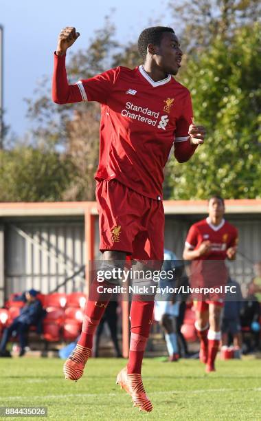 Rafael Camacho of Liverpool celebrates his goal during the Liverpool v Sunderland U18 Premier League Cup game at The Kirkby Academy on December 2,...