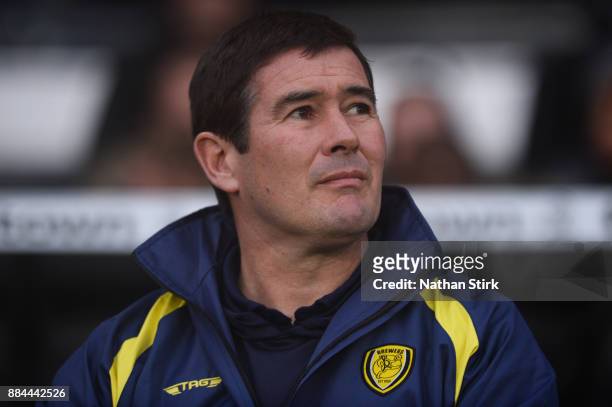 Nigel Clough manager of Burton Albion looks on during the Sky Bet Championship match between Derby County and Burton Albion at iPro Stadium on...
