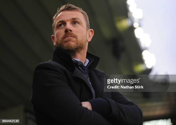 Gary Rowett manager of Derby County looks on during the Sky Bet Championship match between Derby County and Burton Albion at iPro Stadium on December...