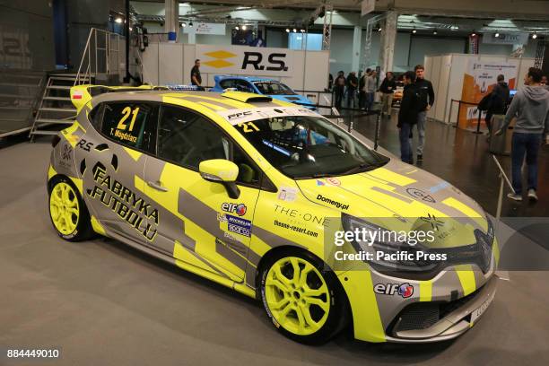 Renault Clio Cup Race Car on display at the Essen Motor Show on December 01, 2017 at the fair grounds in Essen, Germany. The motor show presents...