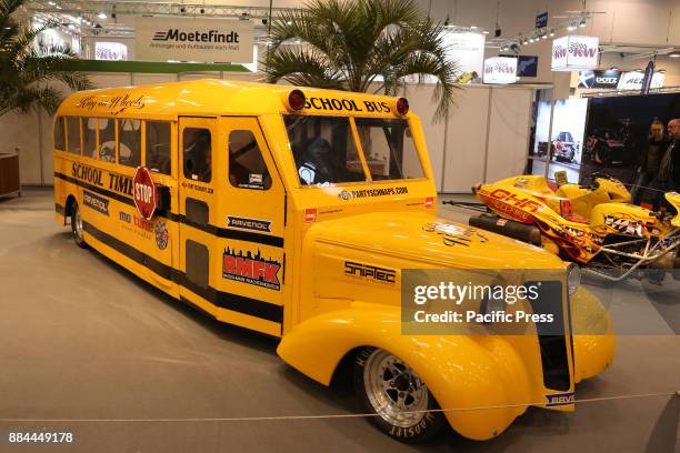 School Jet Bus on display at the Essen Motor Show on December 01, 2017 at the fair grounds in Essen, Germany. The motor show presents motorcycles,...