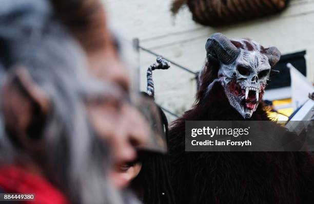 Participants take part in the Whitby Krampus parade on December 2, 2017 in Whitby, England. The Krampus is a horned, anthropomorphic figure from...