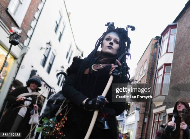 Participants take part in the Whitby Krampus parade on December 2, 2017 in Whitby, England. The Krampus is a horned, anthropomorphic figure from...