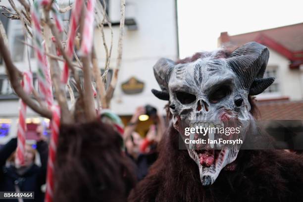 Participants take part in the Whitby Krampus parade on December 2, 2017 in Whitby, England. The Krampus is a horned, anthropomorphic figure from...