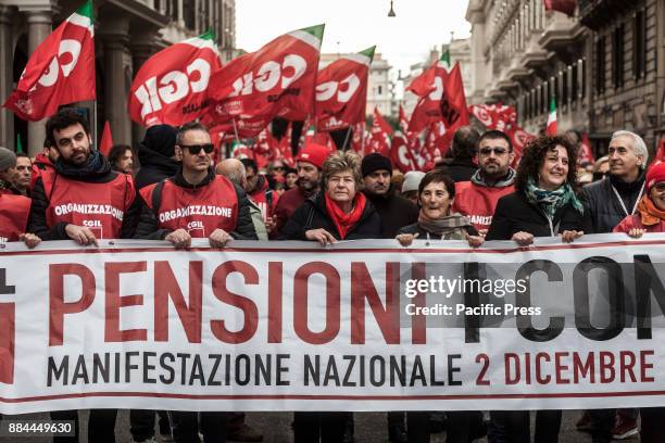 Italian trade union CGIL held a demonstration to protest against the Italian government's pension reform in Rome, Italy on December 02, 2017....