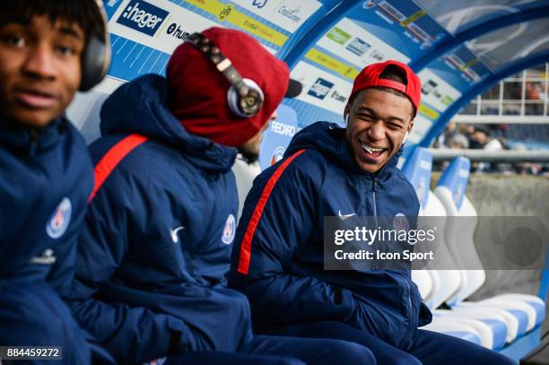 Layvin Kurzawa and Kylian Mbappe of PSG during the Ligue 1 match between Strasbourg and Paris Saint Germain at La Meinau Stadium on December 2, 2017...