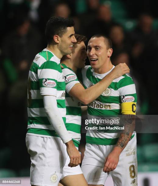 James Forrest of Celtic celebrates scoring his team's fifth goal during the Ladbrokes Scottish Premiership match between Celtic and Motherwell at...