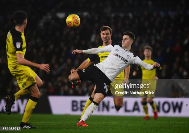 Tom Lawrence of Derby County shoots at goal during the Sky Bet Championship match between Derby County and Burton Albion at iPro Stadium on December...