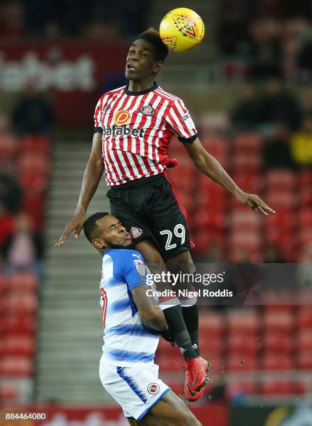 Joel Asoro of Sunderland challenged by Leandro Bacuna of Reading during the Sky Bet Championship match between Sunderland and Reading at Stadium of...