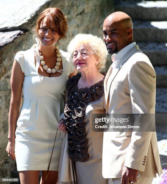 Actor Boris Kodjoe , Nicole Parker and Elvira Becker , mother of former tennis star Boris Becker pose ahead of the legal wedding of Boris Becker and...