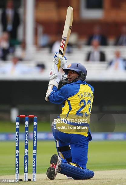 Tillakaratne Dilshan of Sri Lanka hits out during the ICC World Twenty20 Super Eights match between Pakistan and Sri Lanka at Lord's on June 12, 2009...