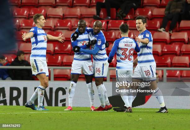 Reading players celebrate their third and final goal during the Sky Bet Championship match between Sunderland and Reading at Stadium of Light on...