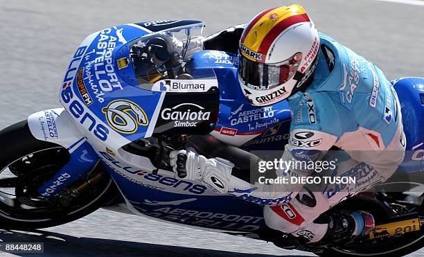 Aeropuerto-Castello-Blusens Spanish Alex Debon rides during the 250cc training session of the Catalunya Grand Prix at the Montmelo racetrack on June...