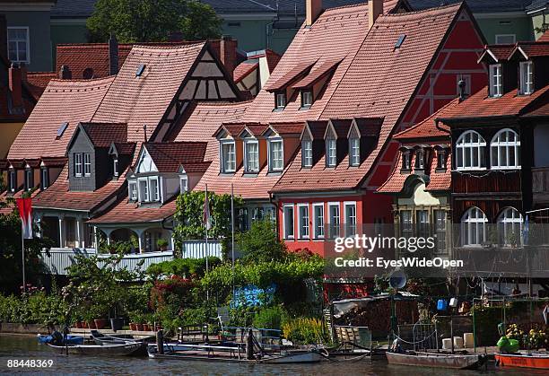 Residents houses along the river Regnitz on June 11, 2009 in Bamberg, Germany. Bamberg is listed as a World Heritage by UNESCO.