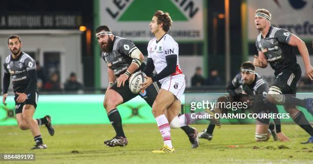 Oyonnax's fly half Jeremy Gondrand runs with the ball during the French Top 14 rugby union match Brive vs Oyonnax on December 2, 2017 at the...