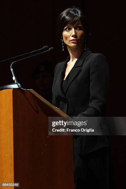 Italian Minister Mara Carfagna attends a meeting with Lybia's Leader Muammar Gaddafi at the Auditorium Parco Della Musica on June 12, 2009 in Rome,...